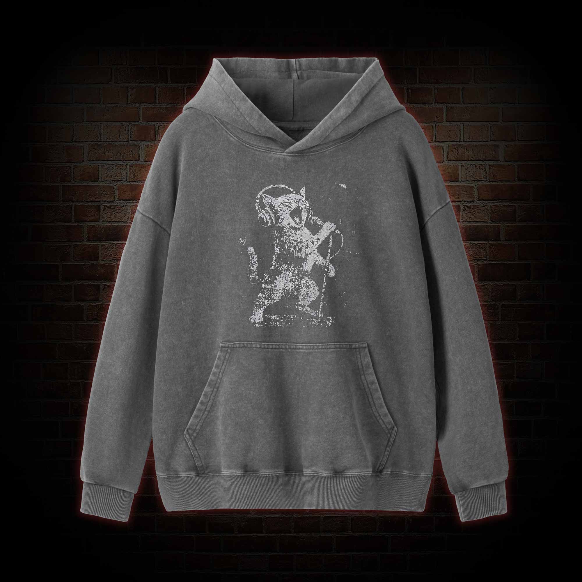 Rockstar Cat Washed Hoodie