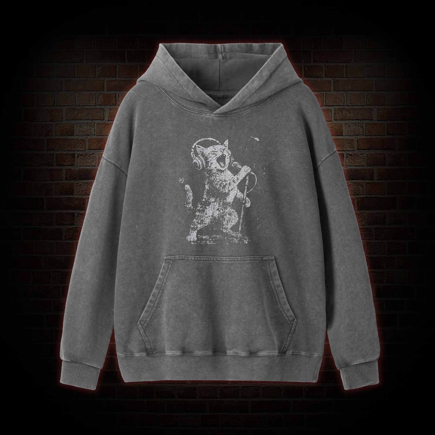 Rockstar Cat Washed Hoodie