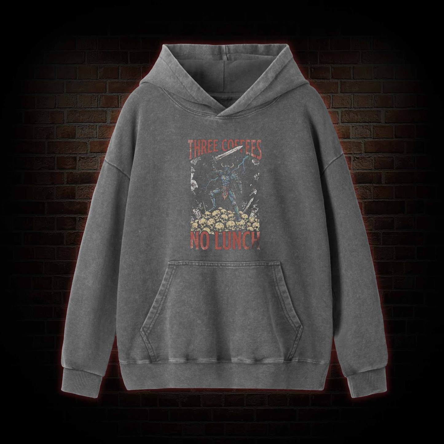 Three Coffees No Lunch Washed Hoodie