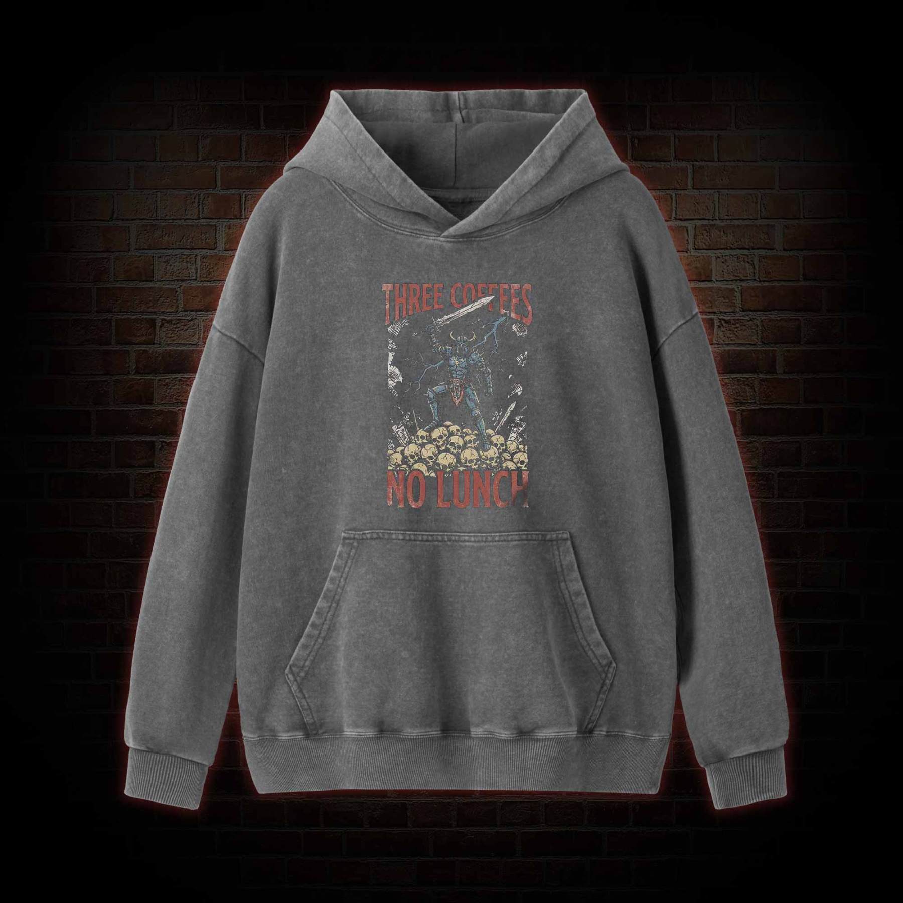Three Coffees No Lunch Washed Hoodie