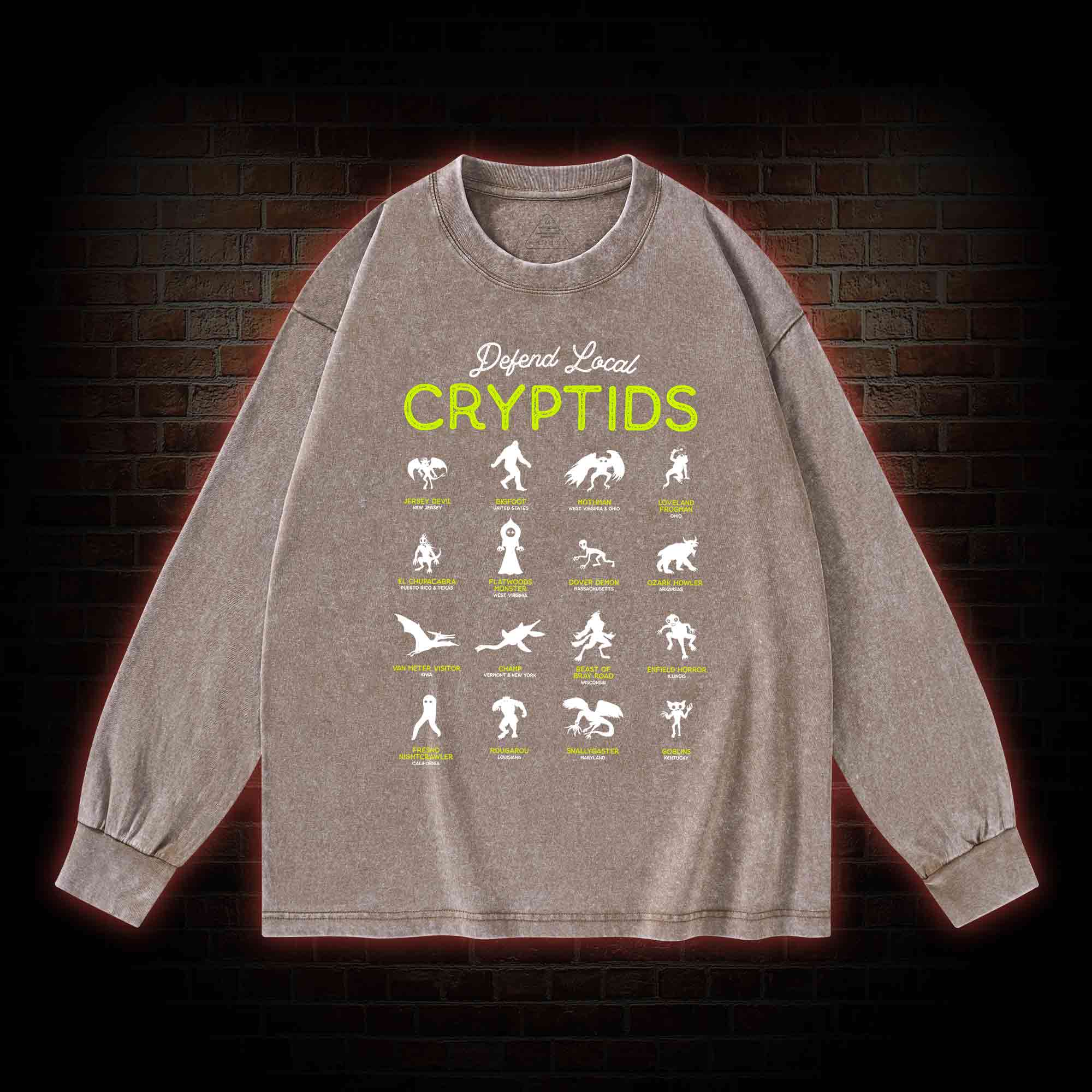 Defend Local Cryptids Creature Collection Washed Long-Sleeve T-shirt
