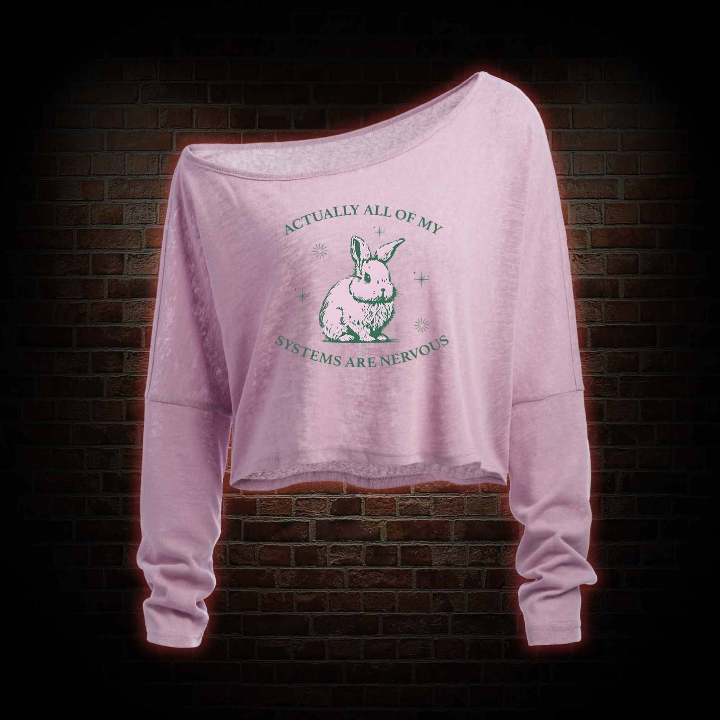 Actually All of My Systems are Nervous Lightweight Off Shoulder Cropped Long-sleeved Top
