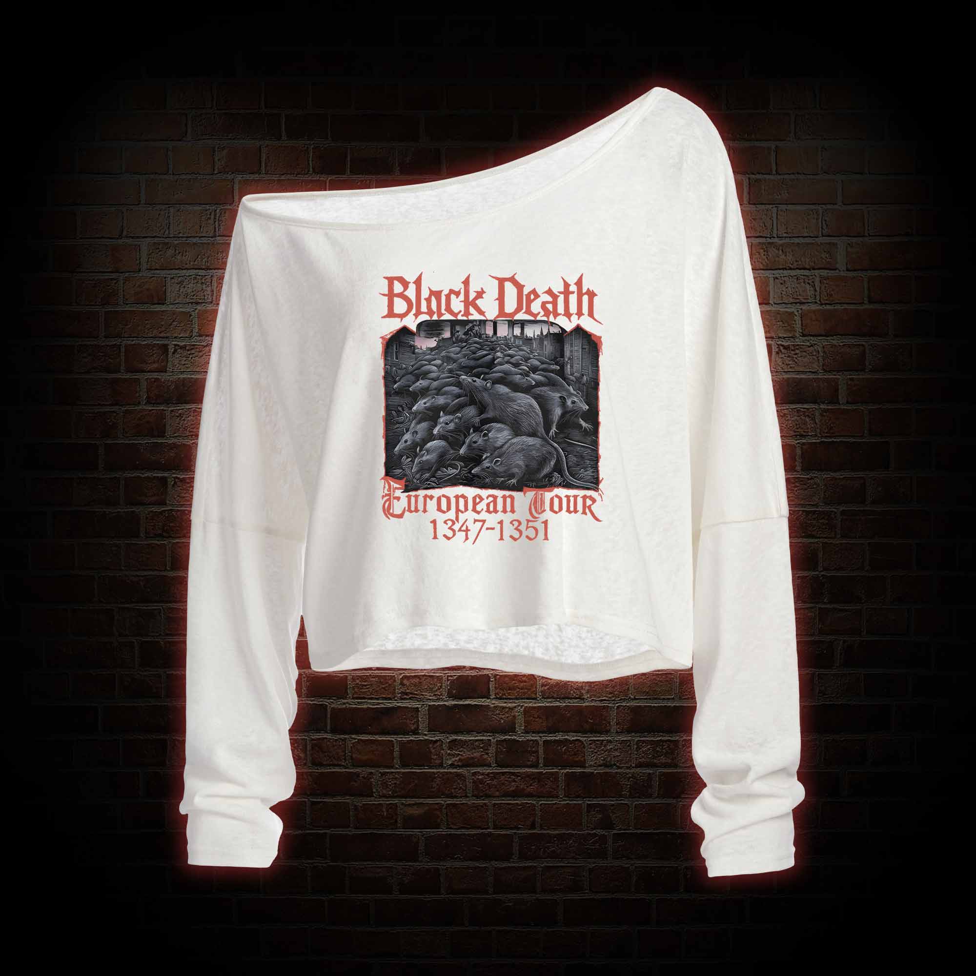 Vintage Black Death European Tour Off Shoulder Long Sleeve Top