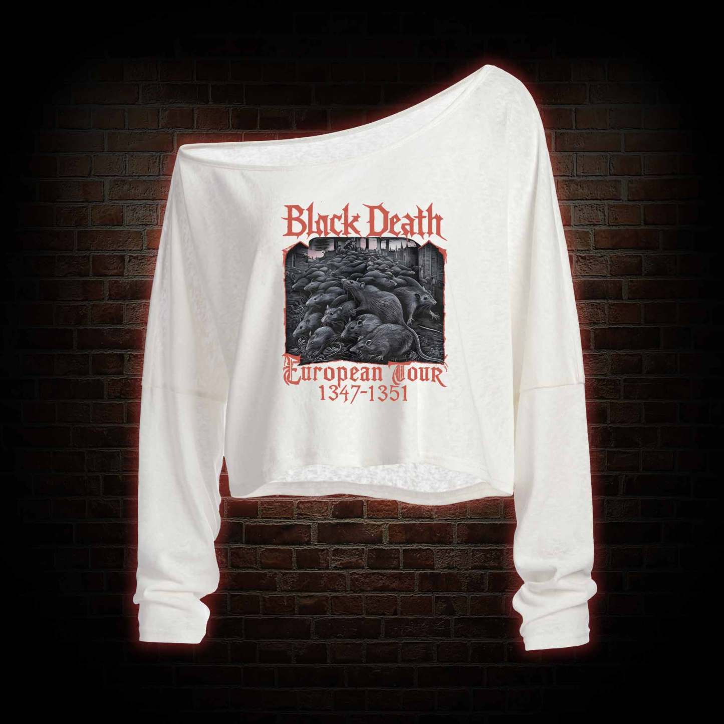 Vintage Black Death European Tour Off Shoulder Long Sleeve Top