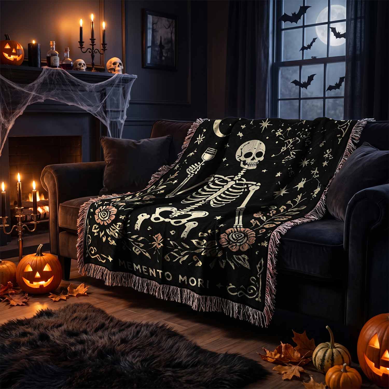 Memento Mori Woven Throw Blanket