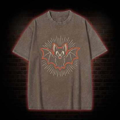 Vintage Cartoon Spooky Bat Washed T-shirt
