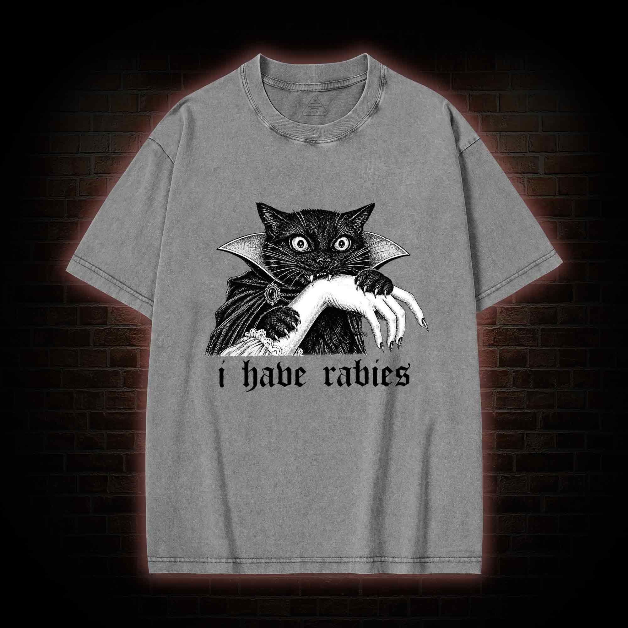 I Have Rabies Vampire Cat Washed T-shirt