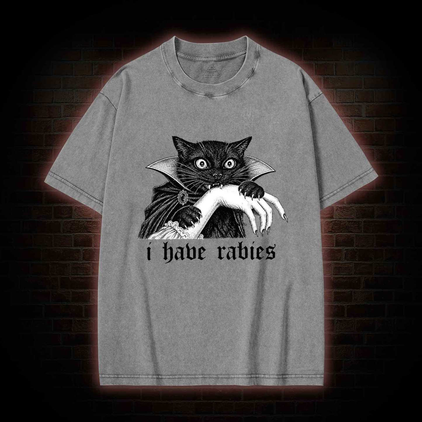 I Have Rabies Vampire Cat Washed T-shirt