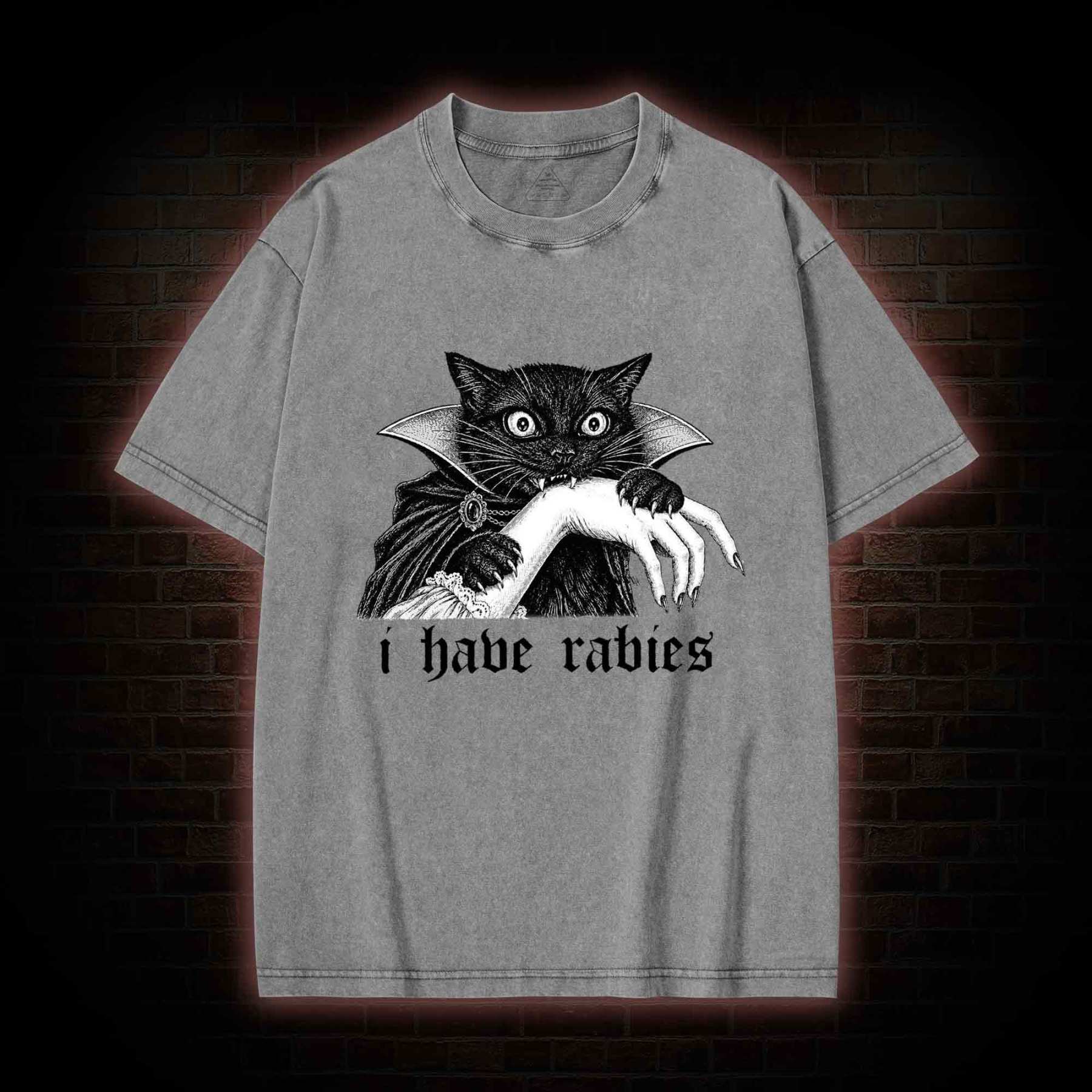 I Have Rabies Vampire Cat Washed T-shirt