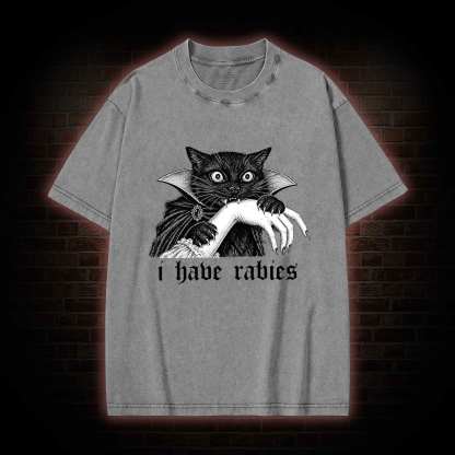 I Have Rabies Vampire Cat Washed T-shirt