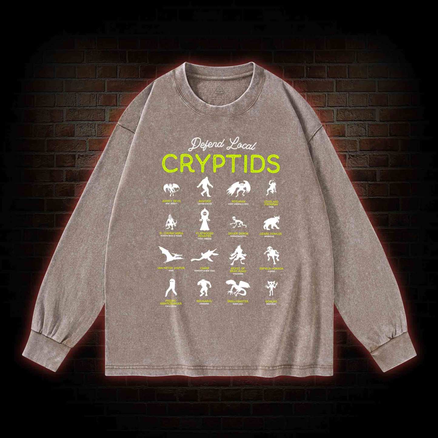 Defend Local Cryptids Creature Collection Washed Long-Sleeve T-shirt