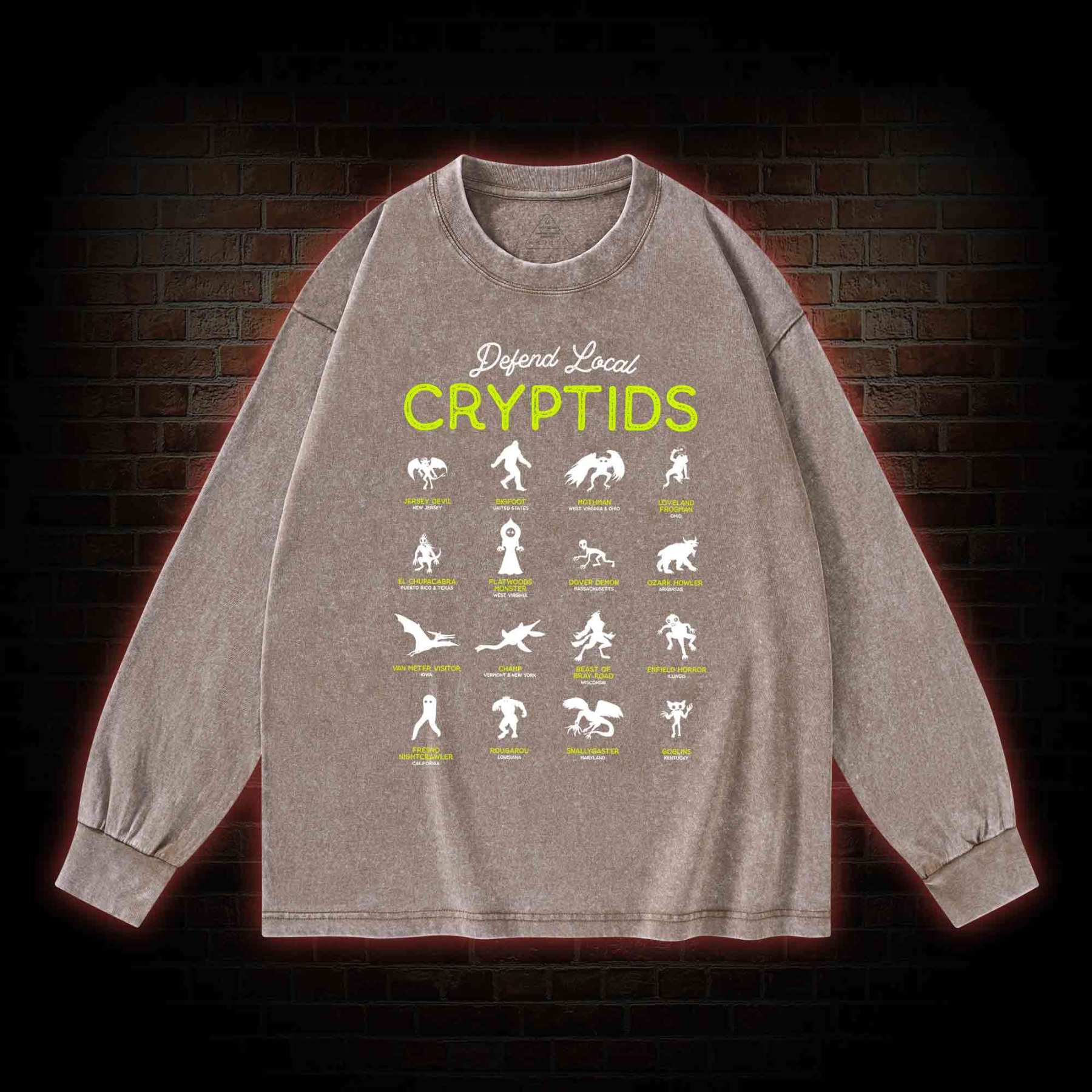 Defend Local Cryptids Creature Collection Washed Long-Sleeve T-shirt