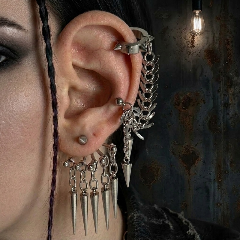 Bone Chain Spikes Earrings