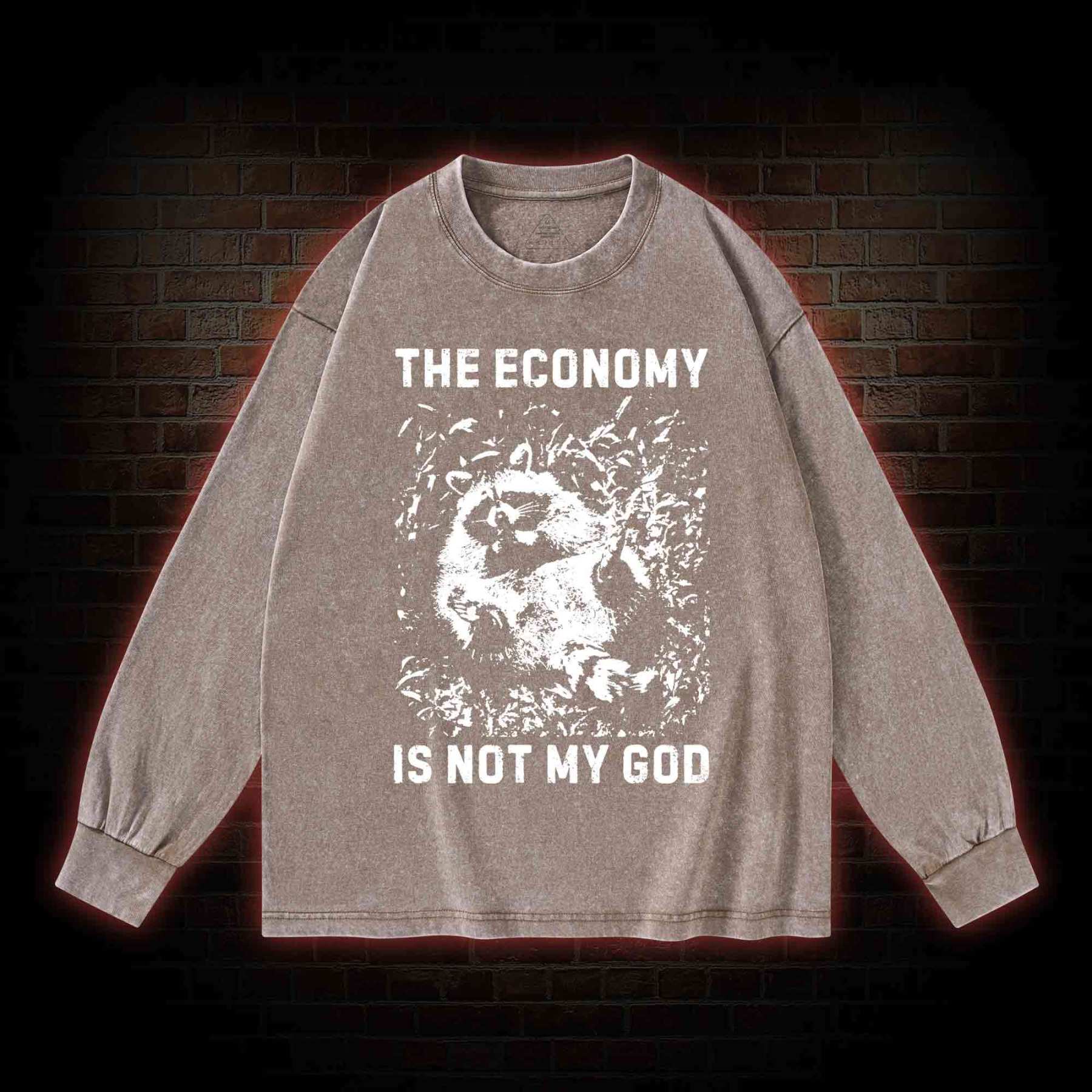 Anarchist Raccoon Economy is Not My God Washed Long-Sleeve T-shirt