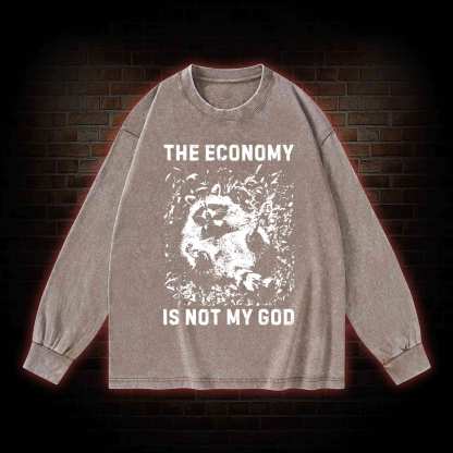 Anarchist Raccoon Economy is Not My God Washed Long-Sleeve T-shirt