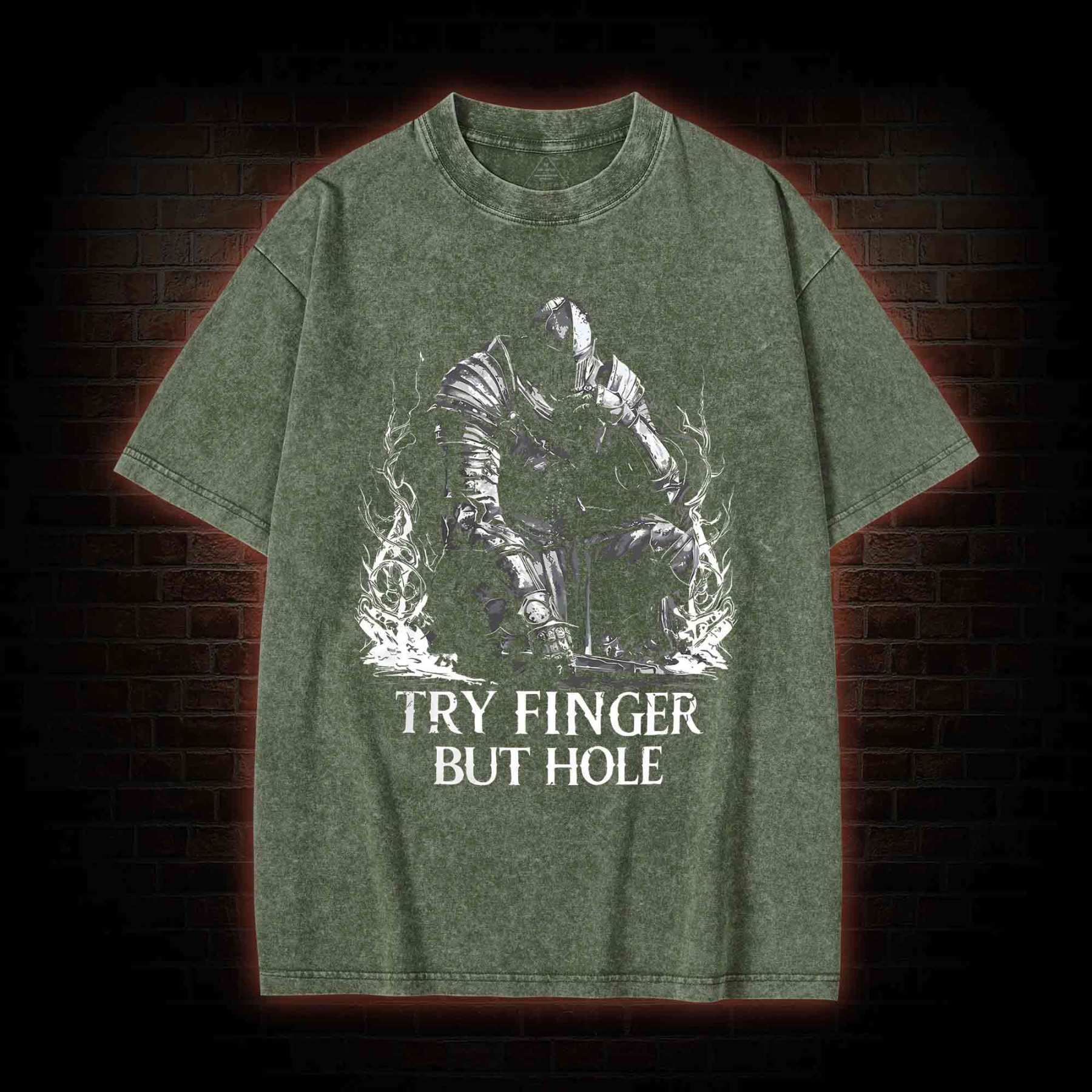 Try Finger but Hole Washed T-shirt