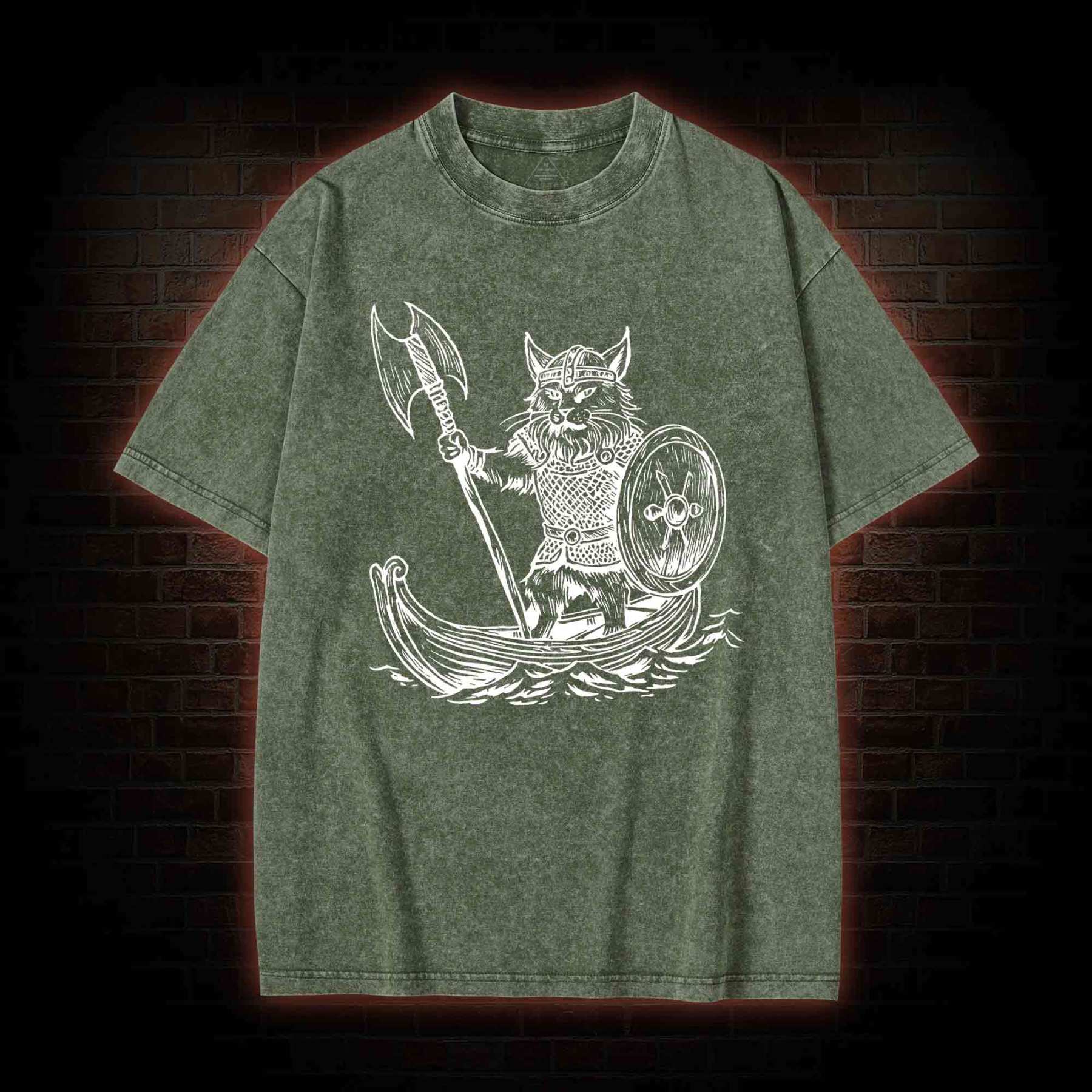 Viking Cat Washed T-shirt