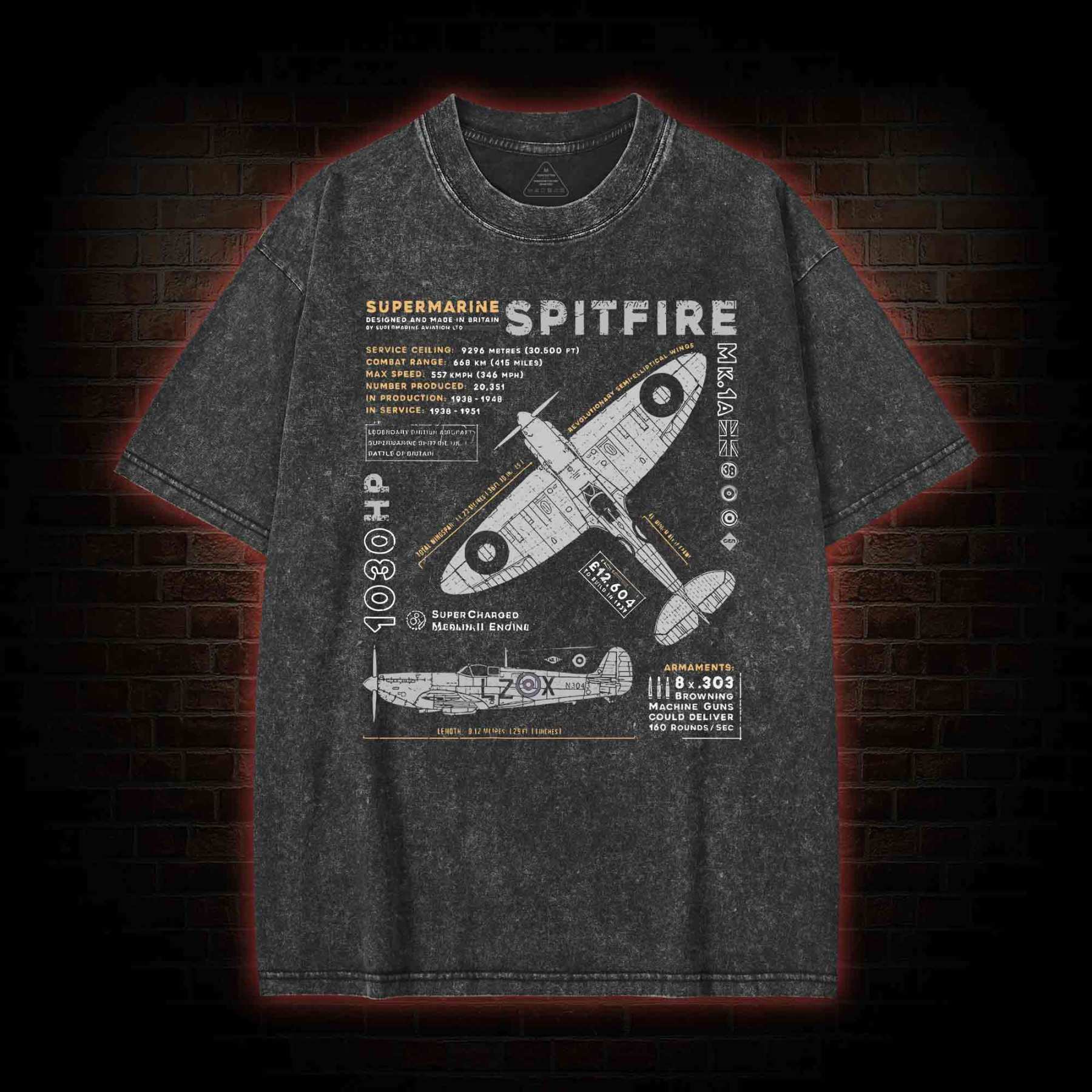 Royal Air Force Marlin Figher Washed T-shirt with Dark Style