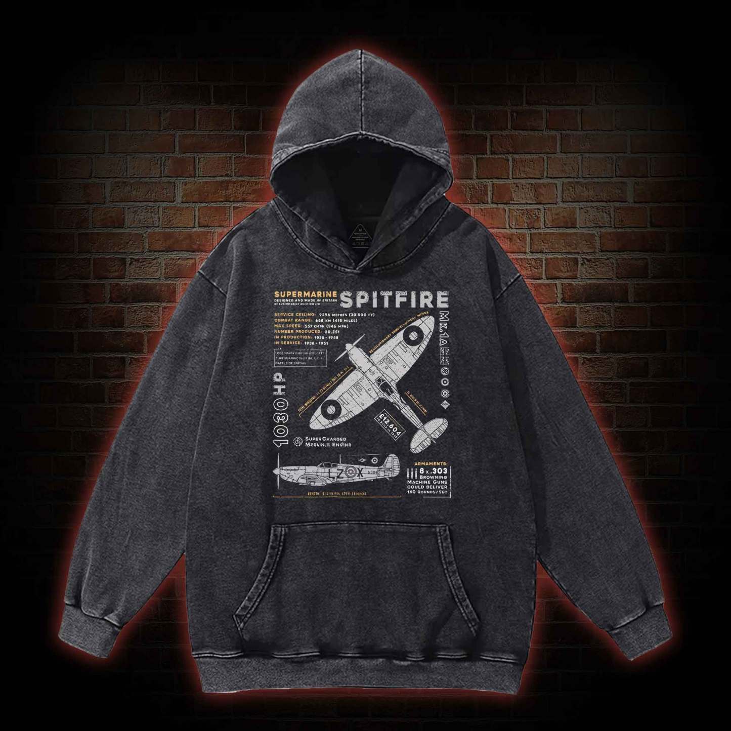 Royal Air Force Marlin Figher Washed Hoodie with Dark Style