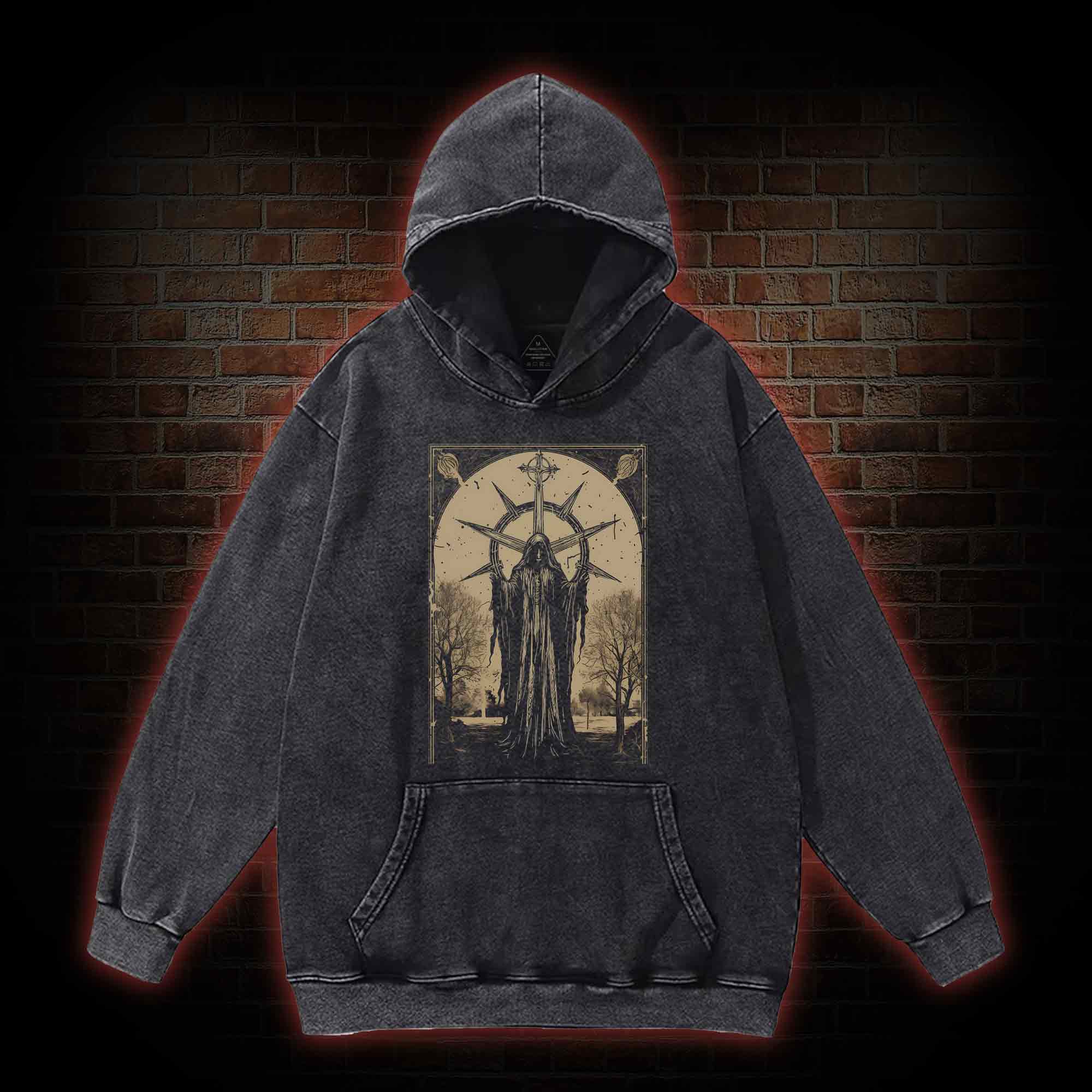 Death in Cloak Tarot Card Washed Hoodie