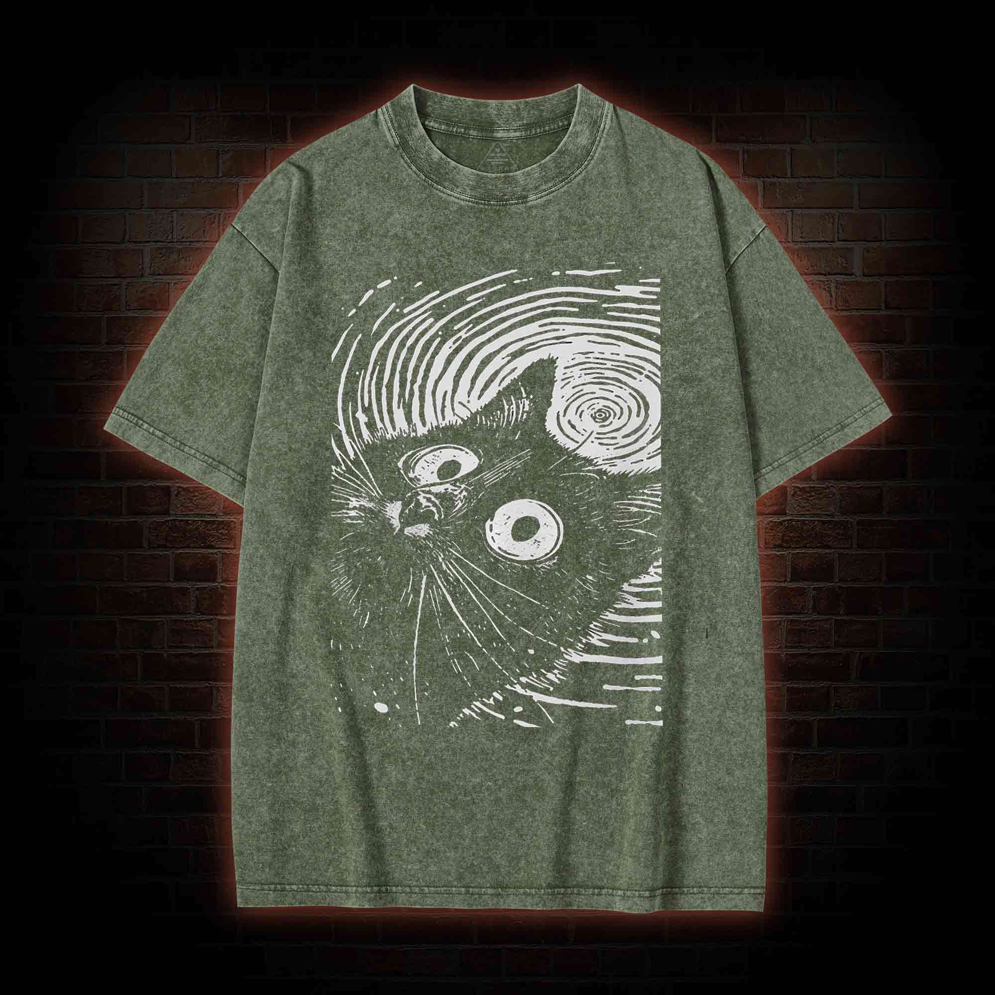 Psychedelic Weirdcore Cat Washed T-shirt