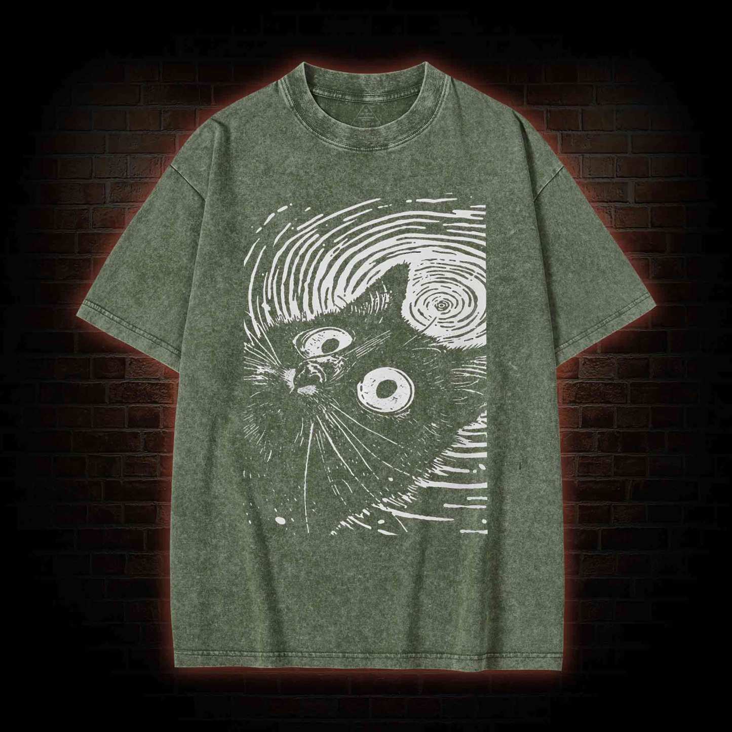 Psychedelic Weirdcore Cat Washed T-shirt