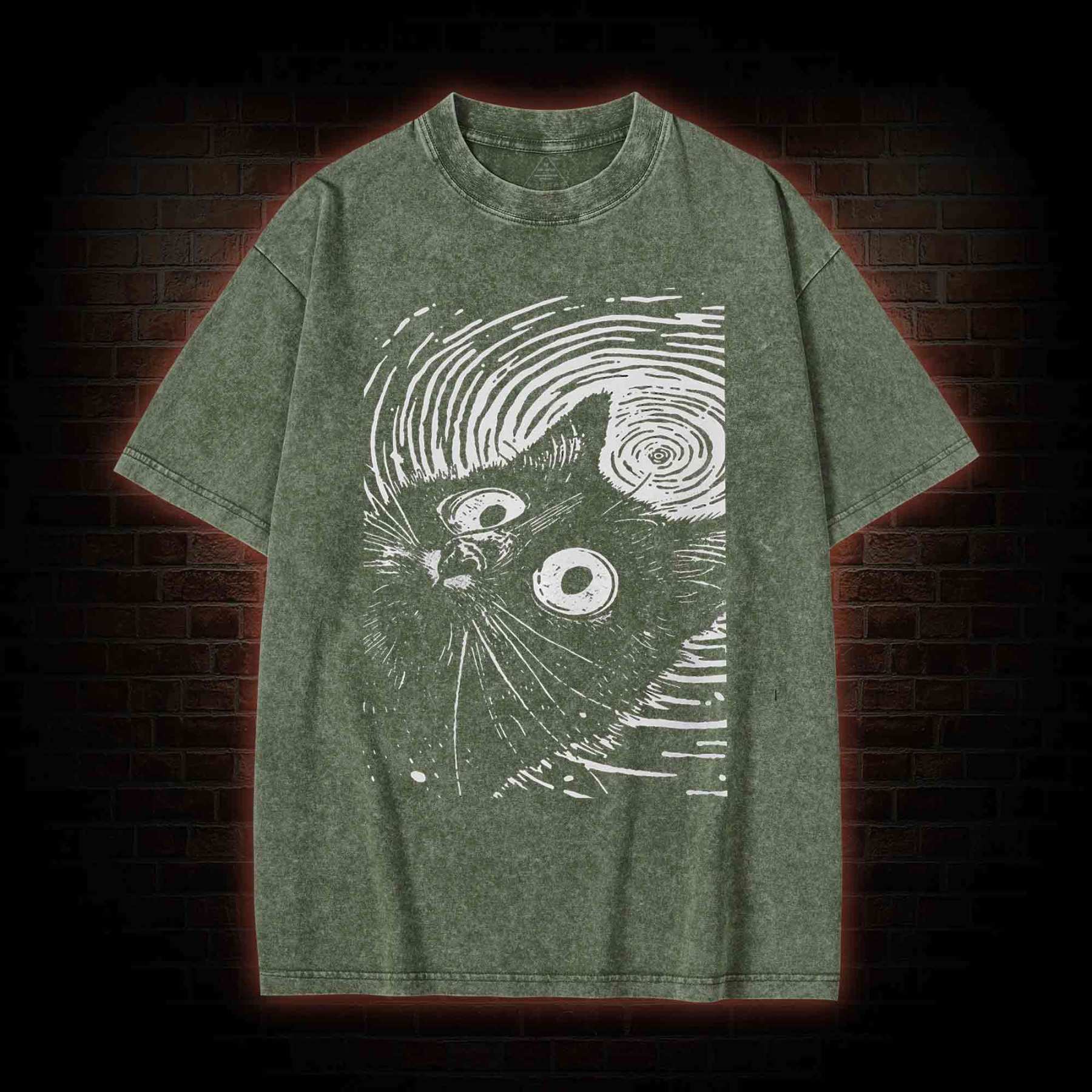 Psychedelic Weirdcore Cat Washed T-shirt