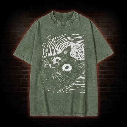 Psychedelic Weirdcore Cat Washed T-shirt