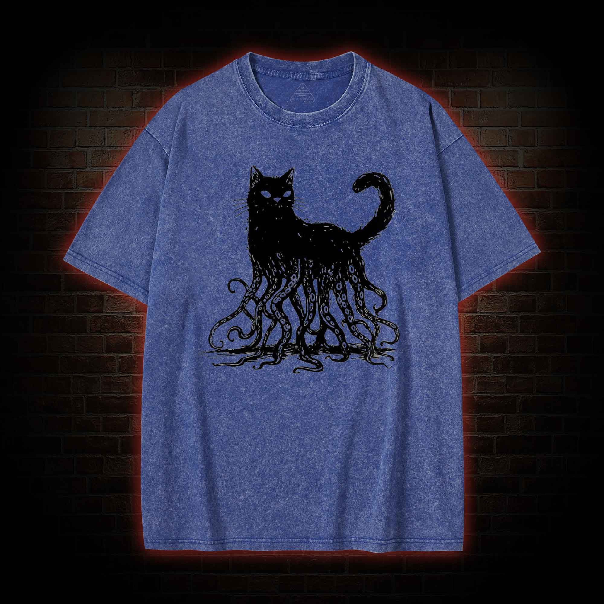 Octopus And Black Cat Washed T-shirt