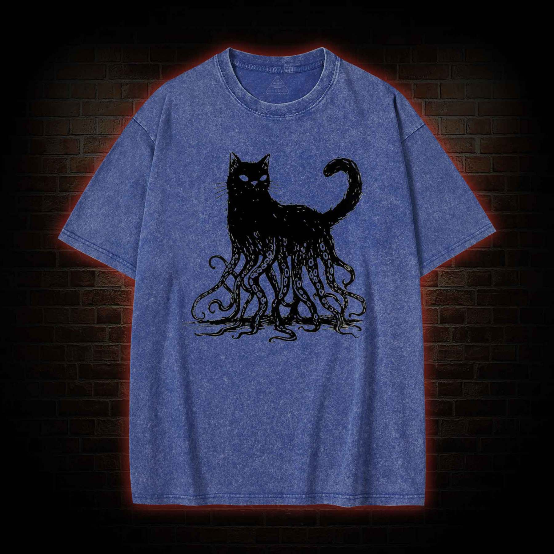 Octopus And Black Cat Washed T-shirt