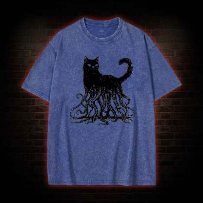 Octopus And Black Cat Washed T-shirt