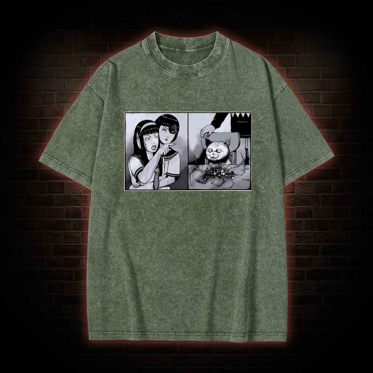 Girl Yelling at a Creepy Cat Washed T-shirt