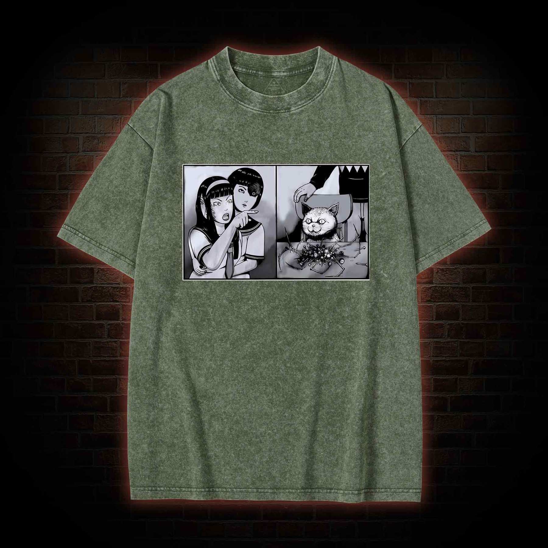 Girl Yelling at a Creepy Cat Washed T-shirt