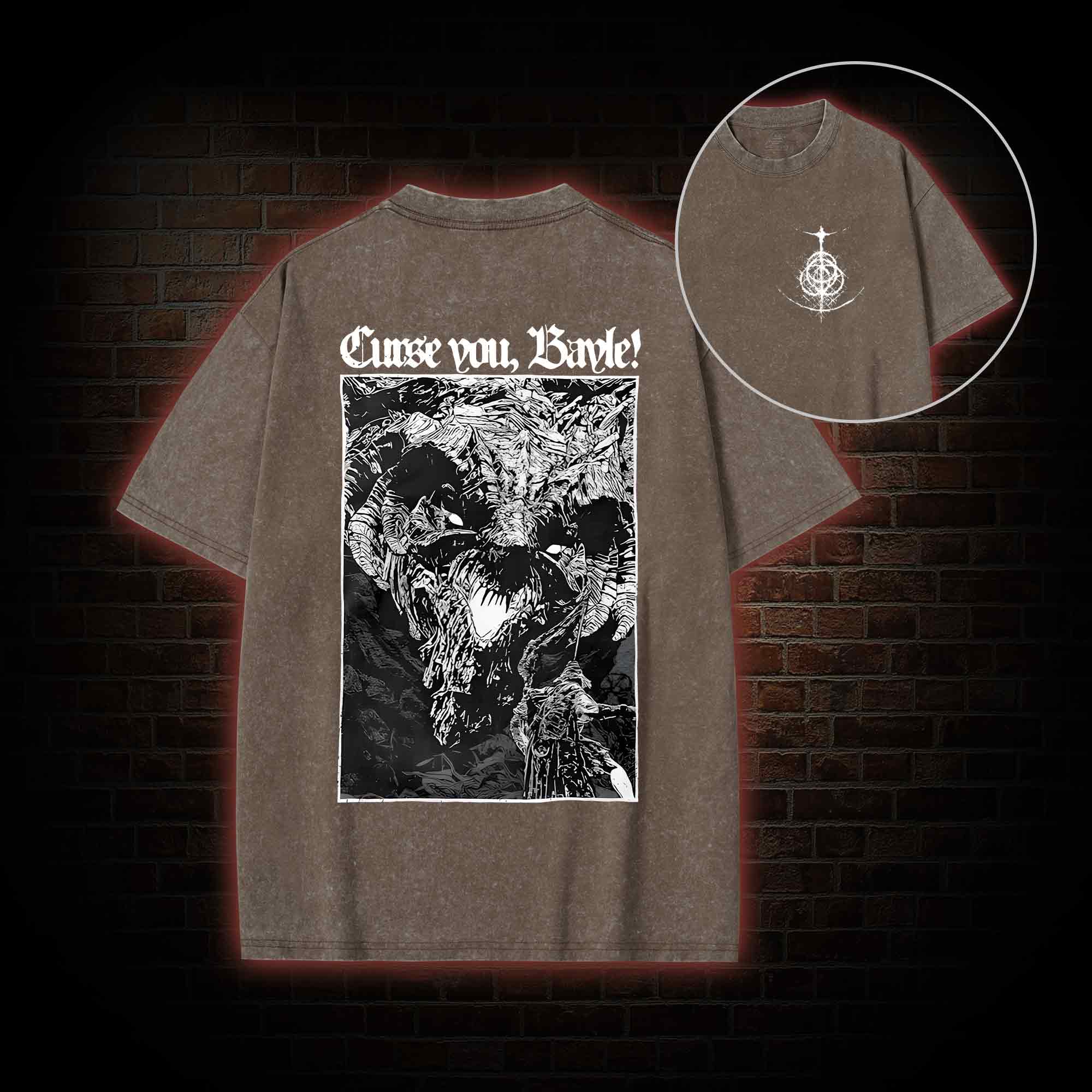 Curse You Bayle!s Back Print Washed T-shirt