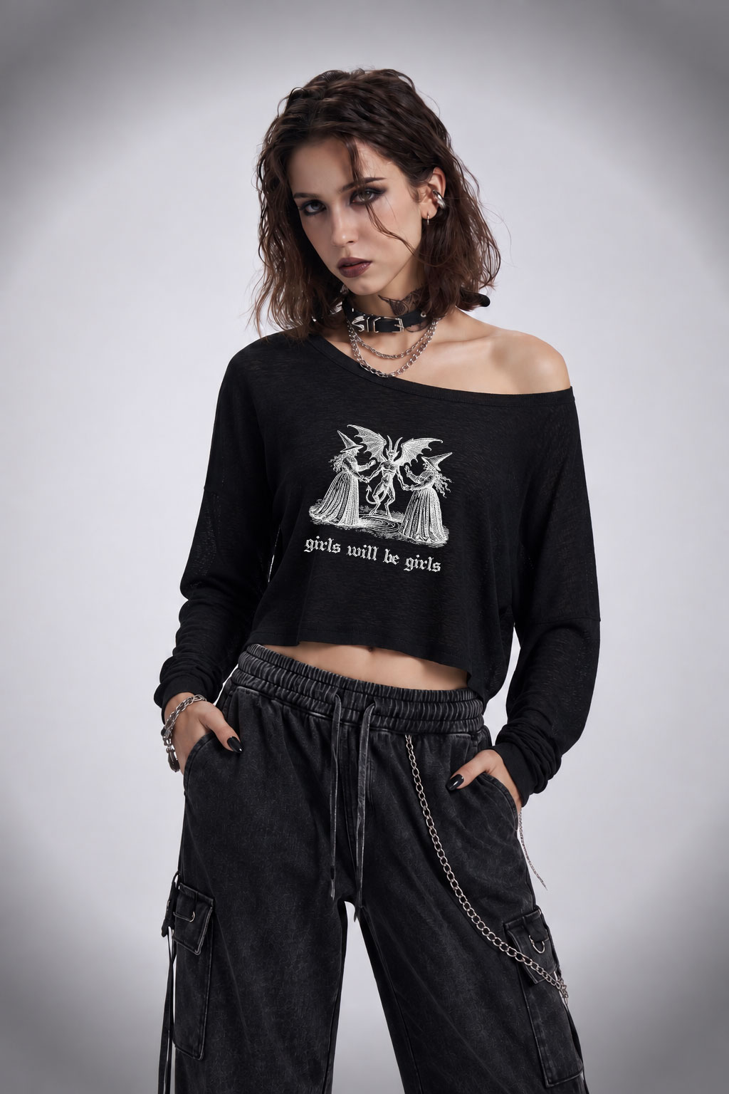 Girls Will Be Girls Lightweight Off Shoulder Long Sleeve Top