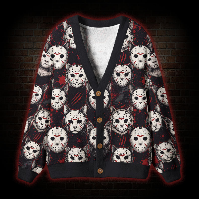 Masked Cat Slasher Cardigan Sweater