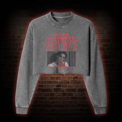 What's Your Favorite Scary Movie Washed Cropped Sweatshirts