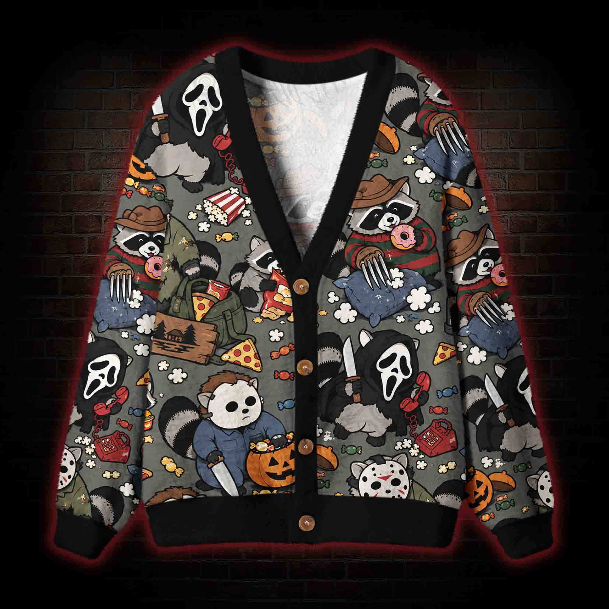 Raccoon Slasher Cardigan Sweater