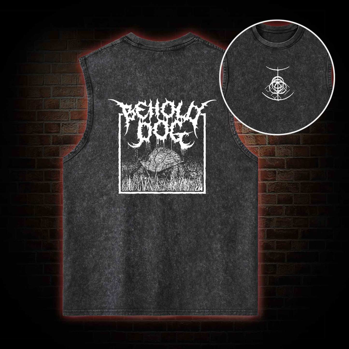 Behold Dog Back Print Washed Tank Top