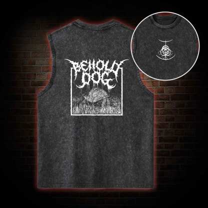 Behold Dog Back Print Washed Tank Top