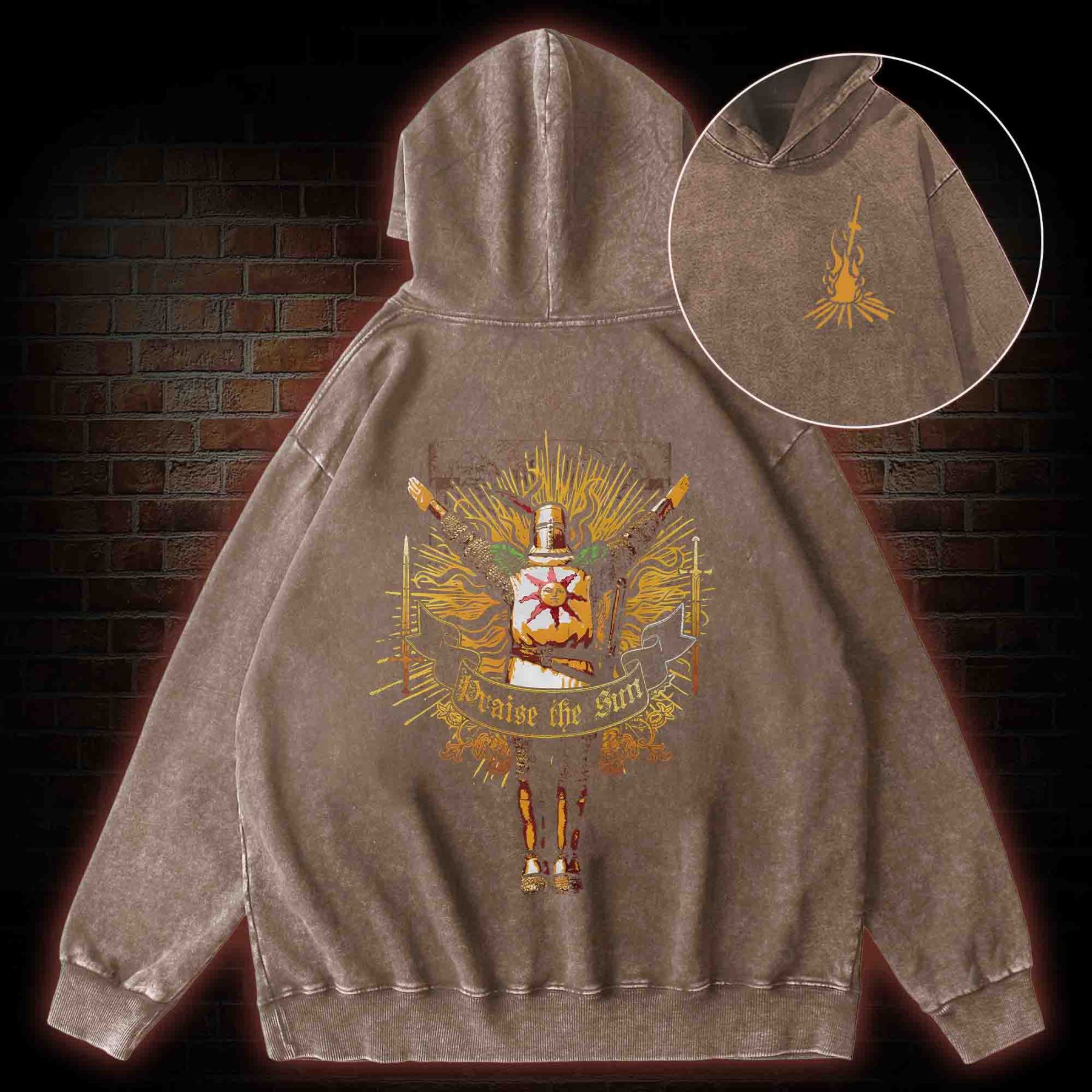 Praise the Sun Back Print Washed Hoodie