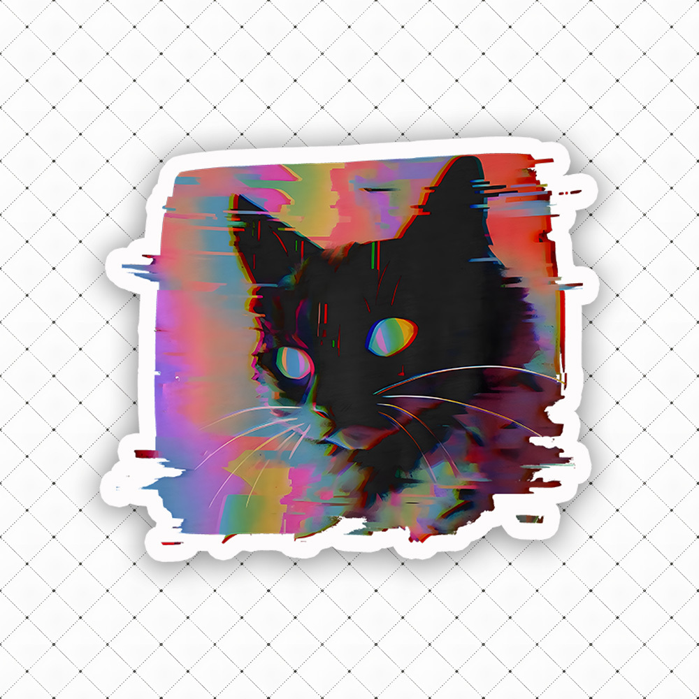 Psychedelic Weirdcore Cat Sticker