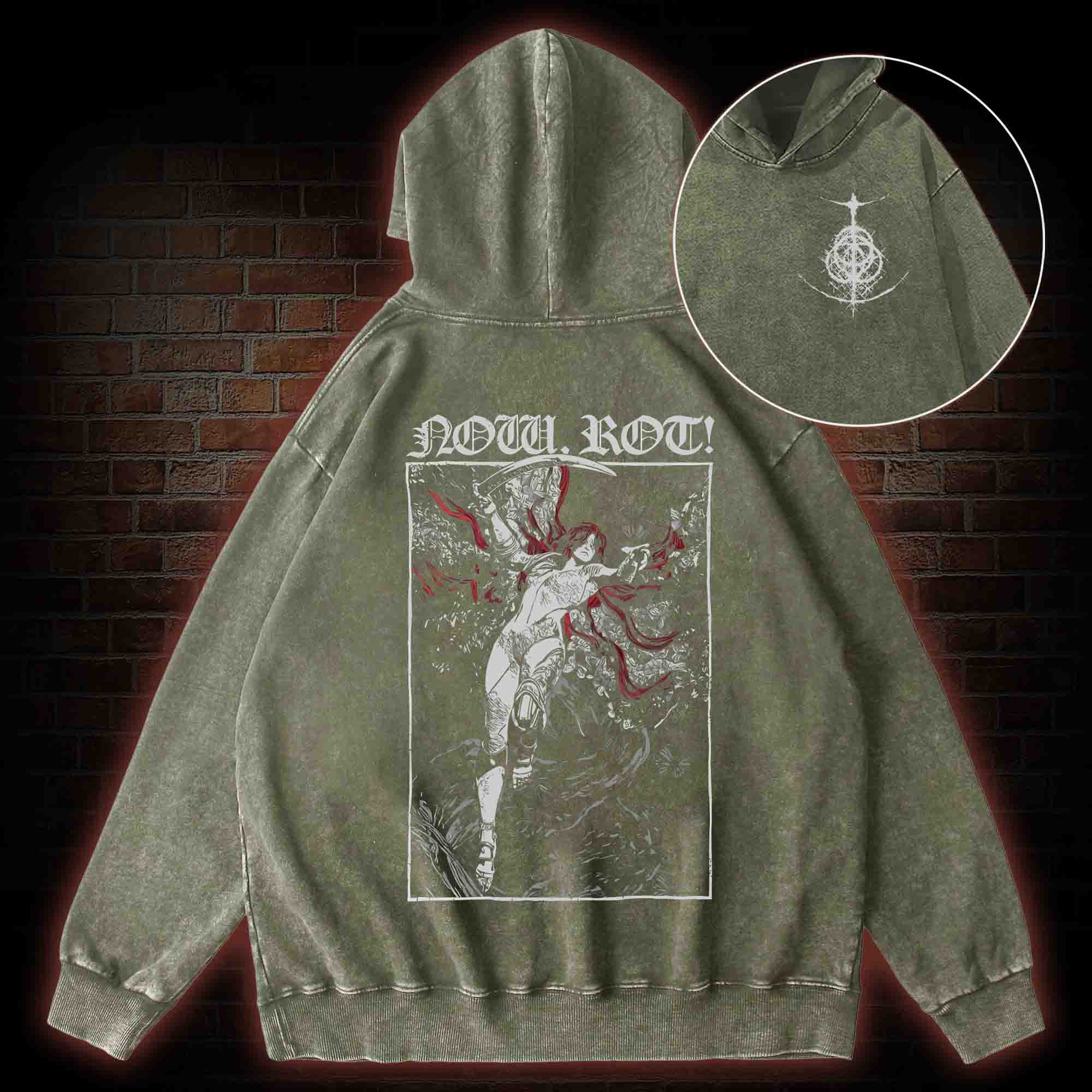 Now Rot Back Print Washed Hoodie