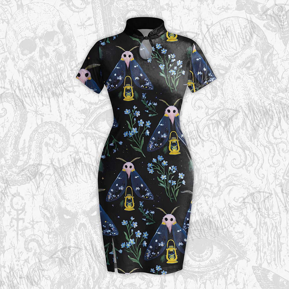Night Moth Lantern Wildflower Velvet Mini Dress