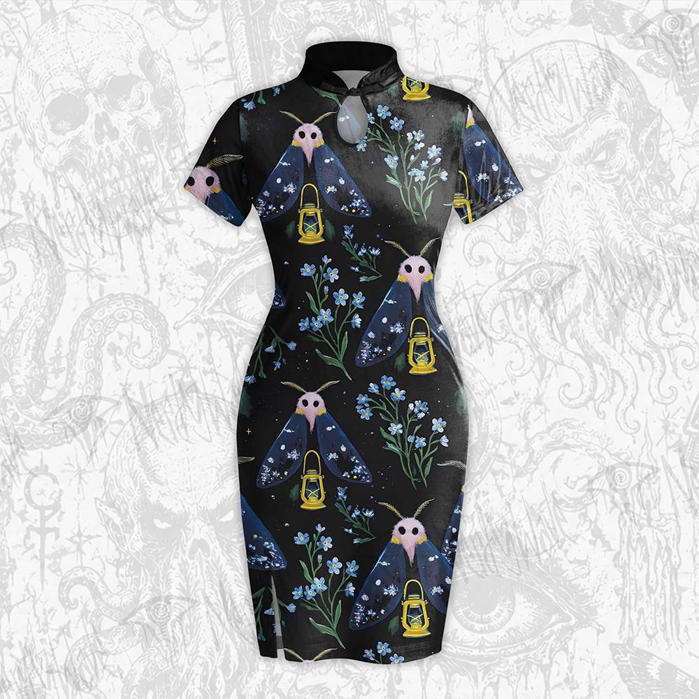 Night Moth Lantern Wildflower Velvet Mini Dress