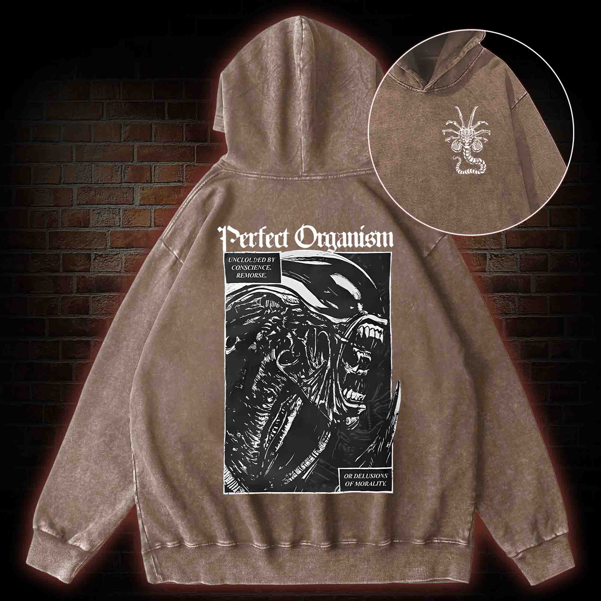 Alien Perfect Organism Back Print Washed Hoodie