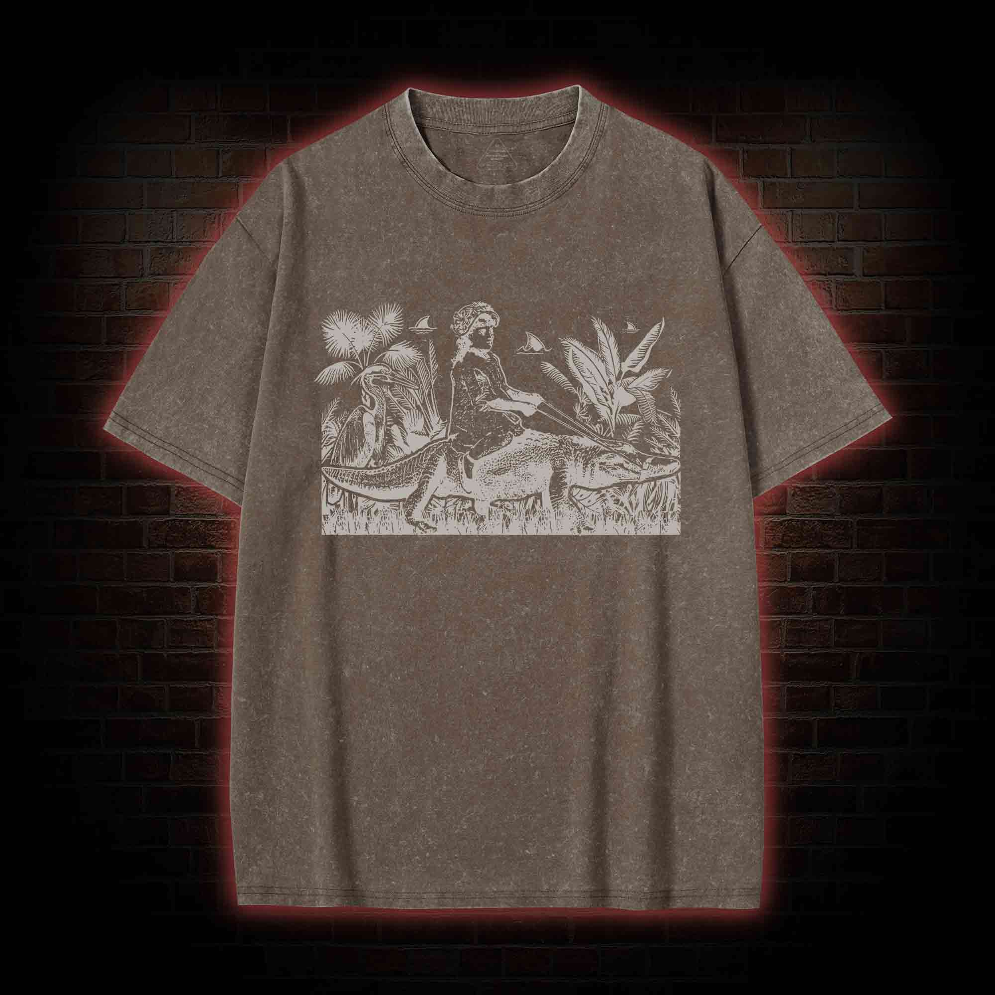 Girl Riding Alligator Washed T-shirt