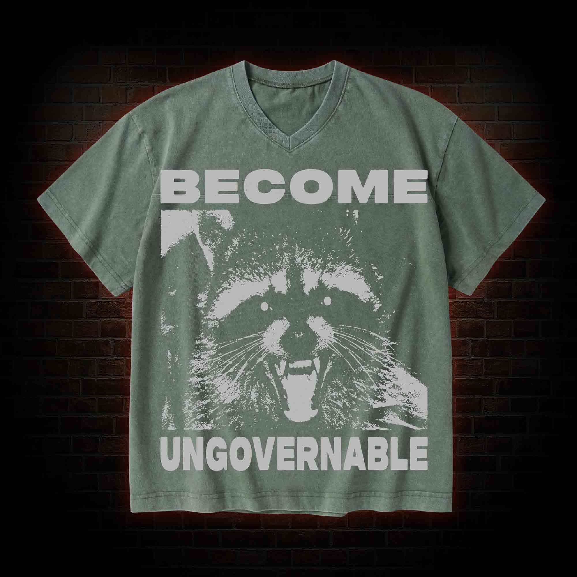 Become Ungovernable V-Neck Streetwear Washed T-shirt