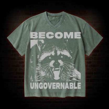 Become Ungovernable V-Neck Streetwear Washed T-shirt
