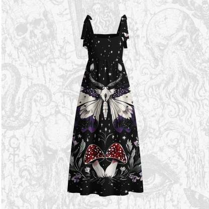Moth and Mushrooms Tie Shoulder Maxi Dress